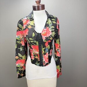 Bebe NWT sheer floral print long sleeve corset top Sz XS Romantic Coquette